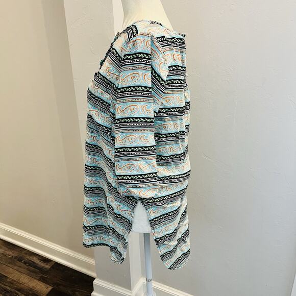 FIG AND FLOWER Blouse Women's Medium Top Tunic Floral 3/4 Sleeve Blue Green - Picture 3 of 6